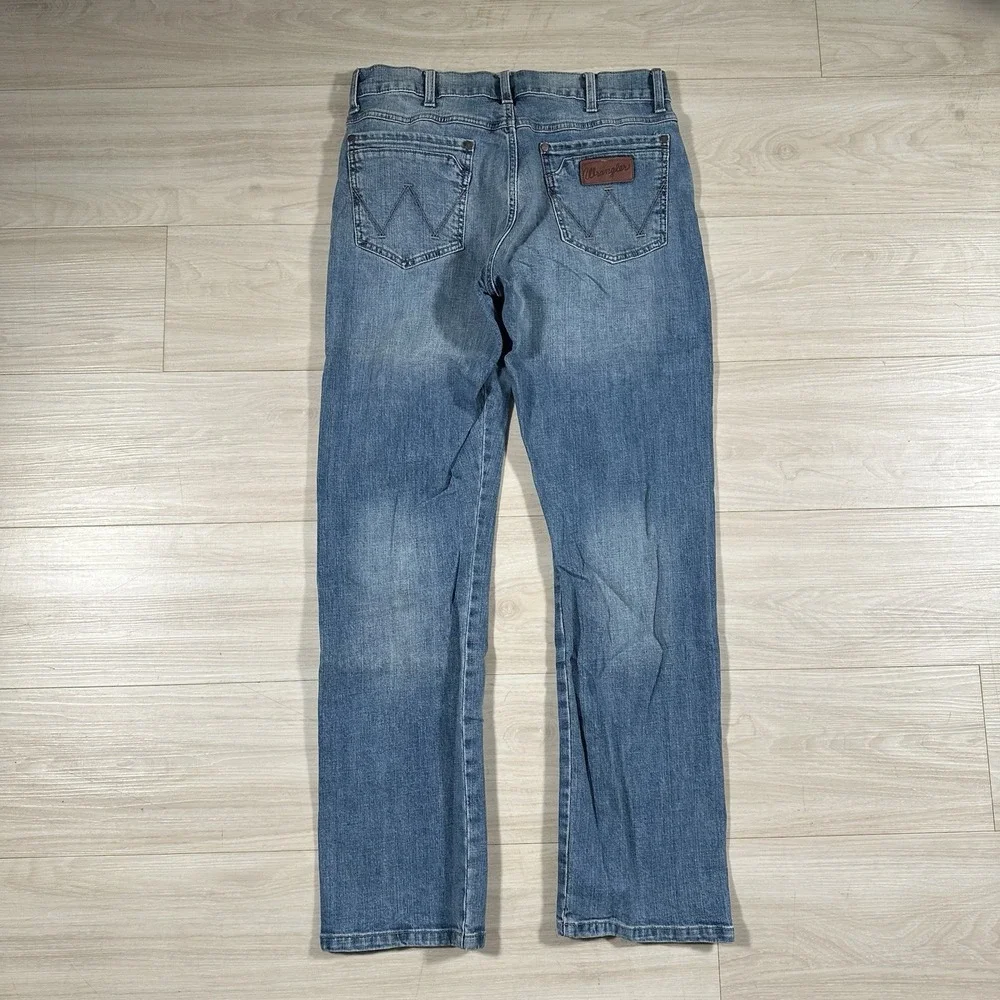 Wrangler Retro Slim Straight Jeans Mens 32x32 Blue Denim Stretch Faded 1088MWZJK